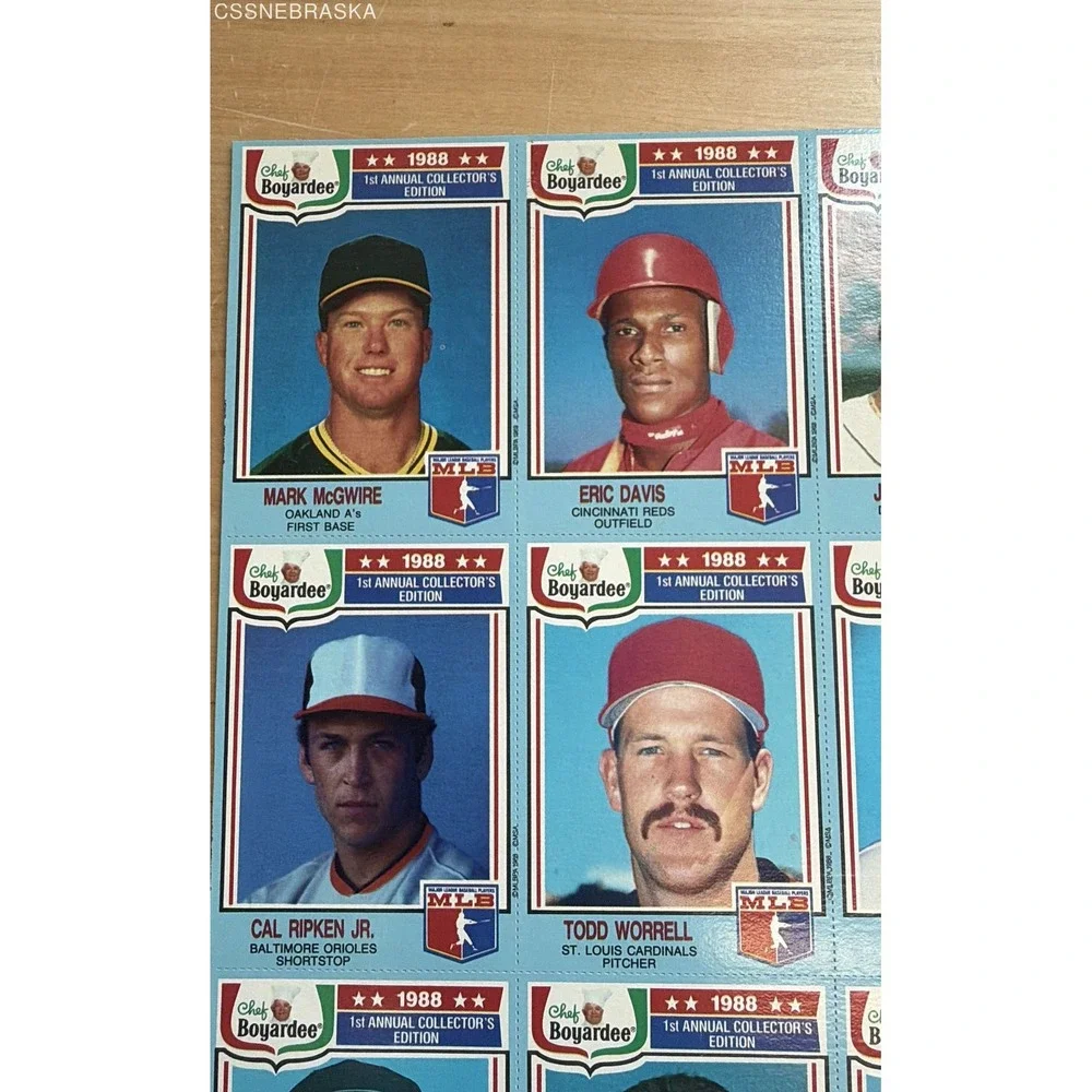 Chef Boyardee 1988 Baseball Uncut Sheet 24 Card Complete Set Ripken McGwire HOF